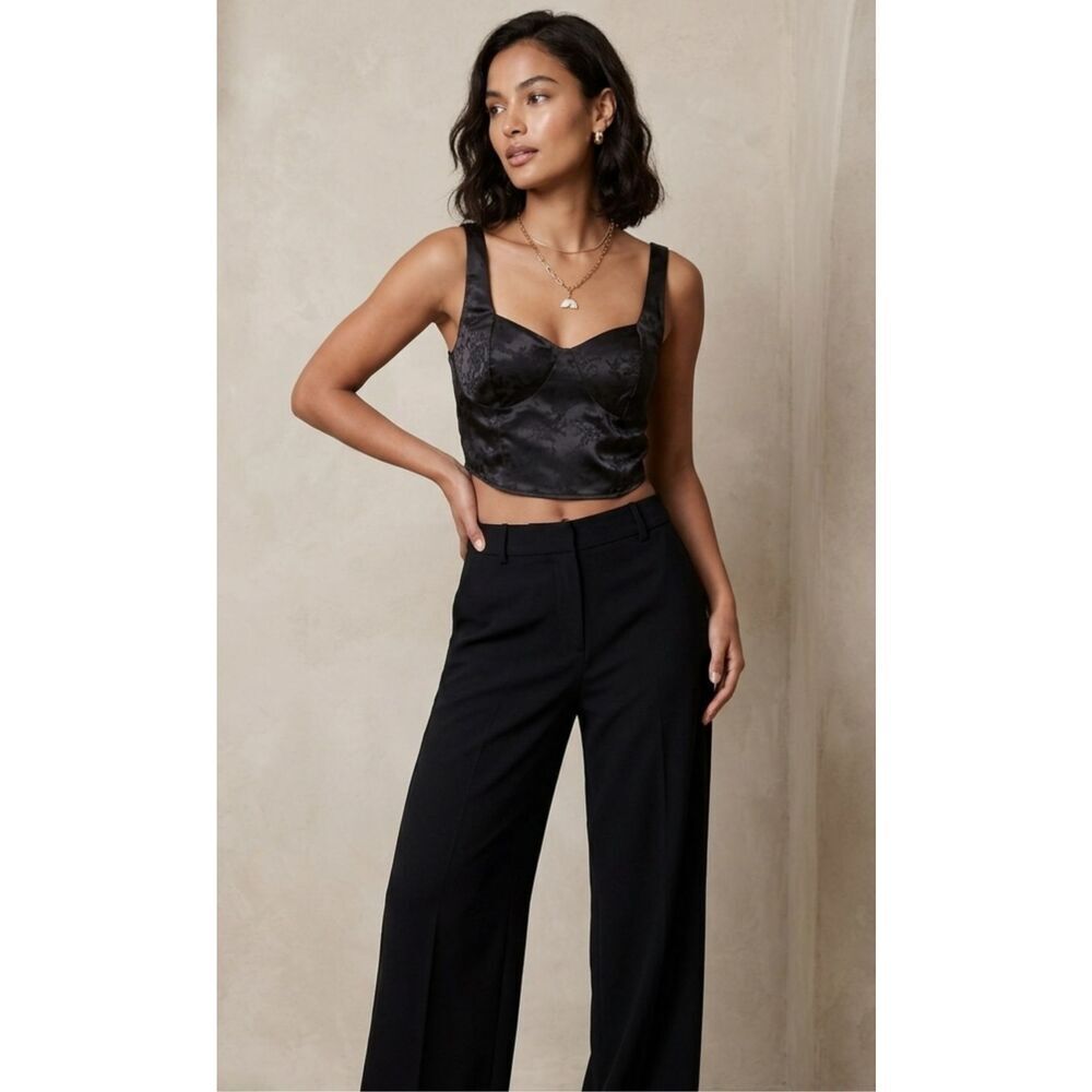 BP. Everyday Black Satin Corset Crop Top Size M